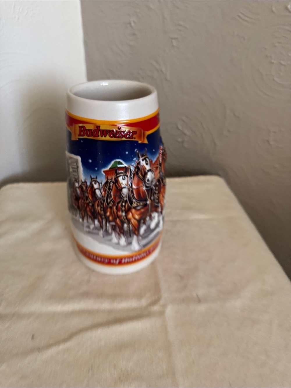 Budweiser Red, Blue & White Clydesdale Holiday Stein